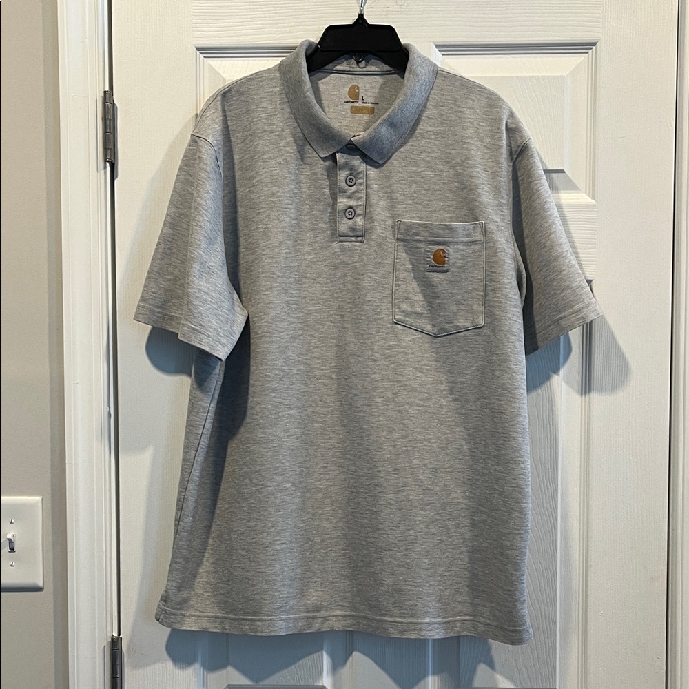 Carhartt Gray Polo Shirt Size L Gray Relaxed Fit Short Sleeve Polo Pocket‎